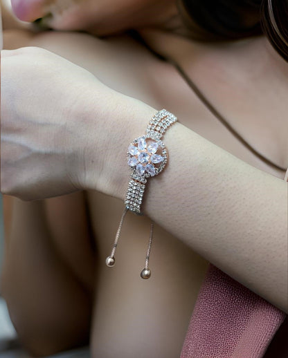 Adjustable Rose Gold American Diamond Floral Bracelet For Women & Girls